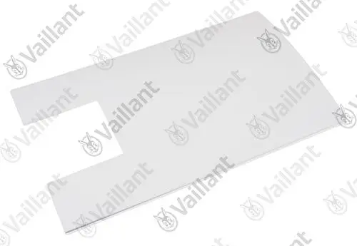 Weiße Abdeckung von Vaillant, rechteckige Form mit einer Aussparung auf der linken Seite. Ideal zur Verwendung in Heizungsanlagen oder ähnlichen Anwendungen.